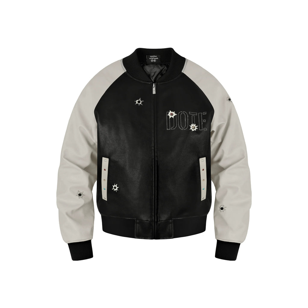 ANTIDOTE Bullseye Color Diamond Studded Leather Baseball Jacket