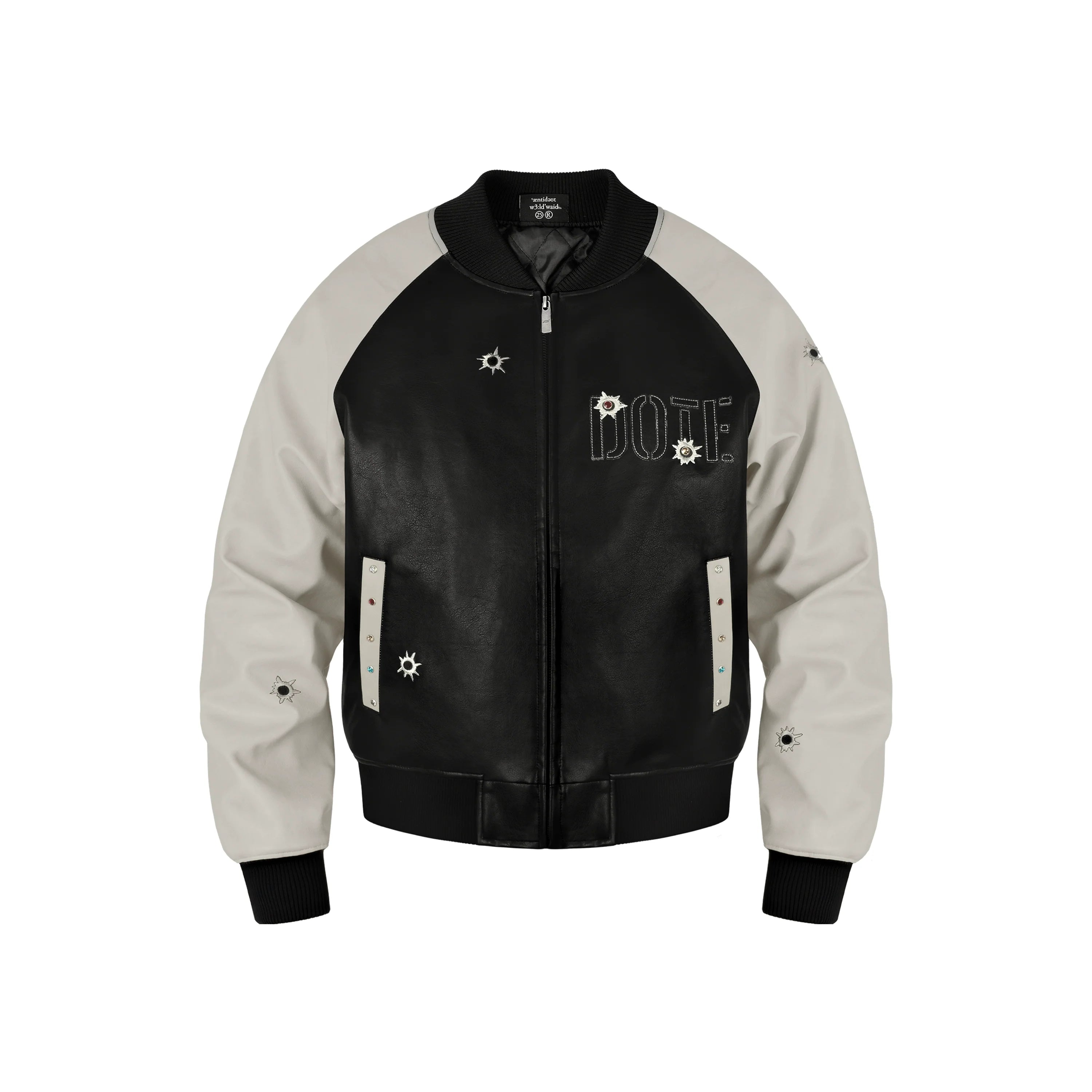 ANTIDOTE Bullseye Color Diamond Studded Leather Baseball Jacket