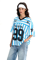 F3F Select Striped Mesh Star Print V Neck Short Sleeve Soccer Jersey