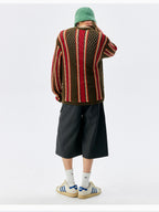 MEDM Multi Color Striped Open Knit Sweater