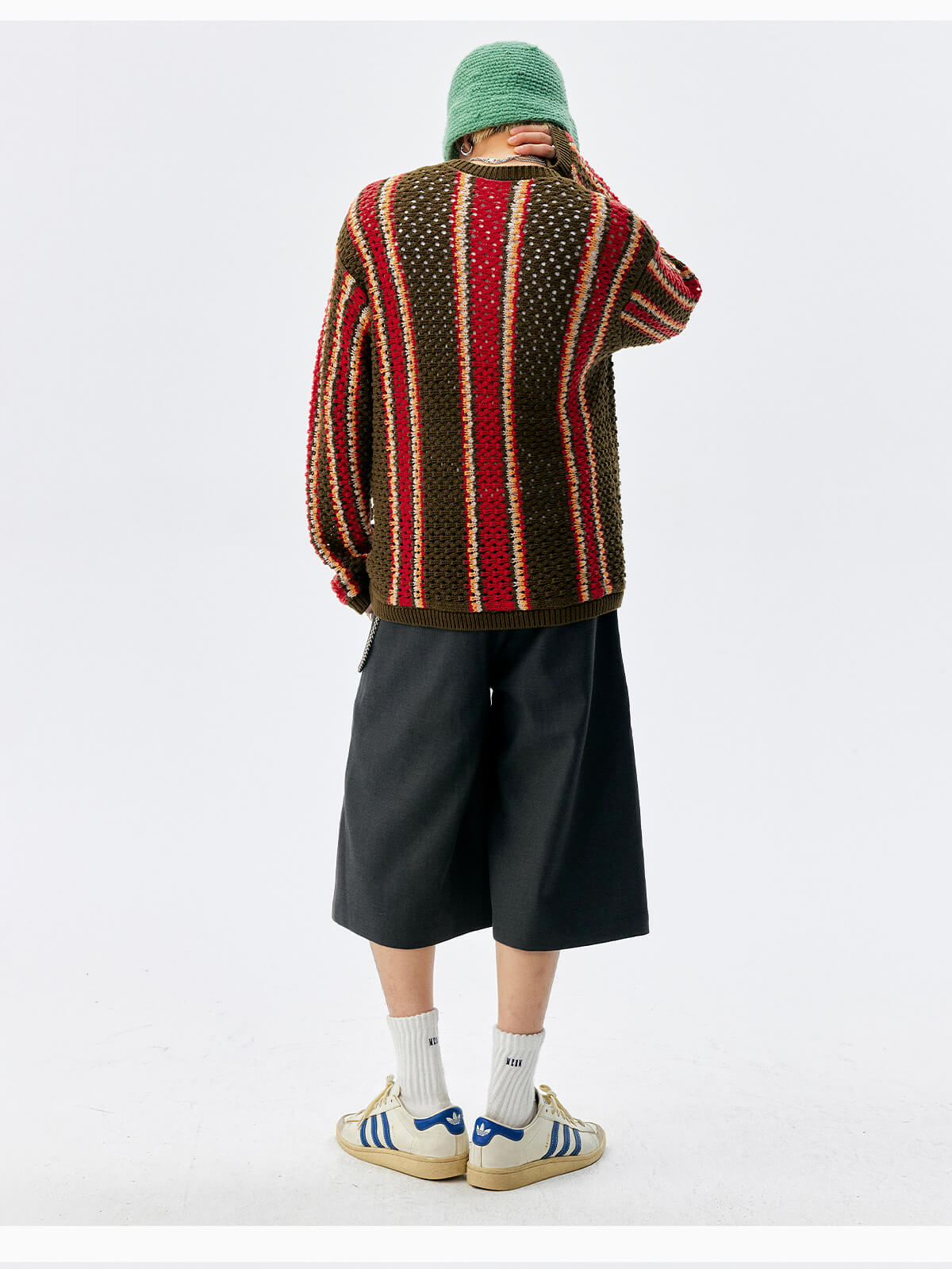 MEDM Multi Color Striped Open Knit Sweater
