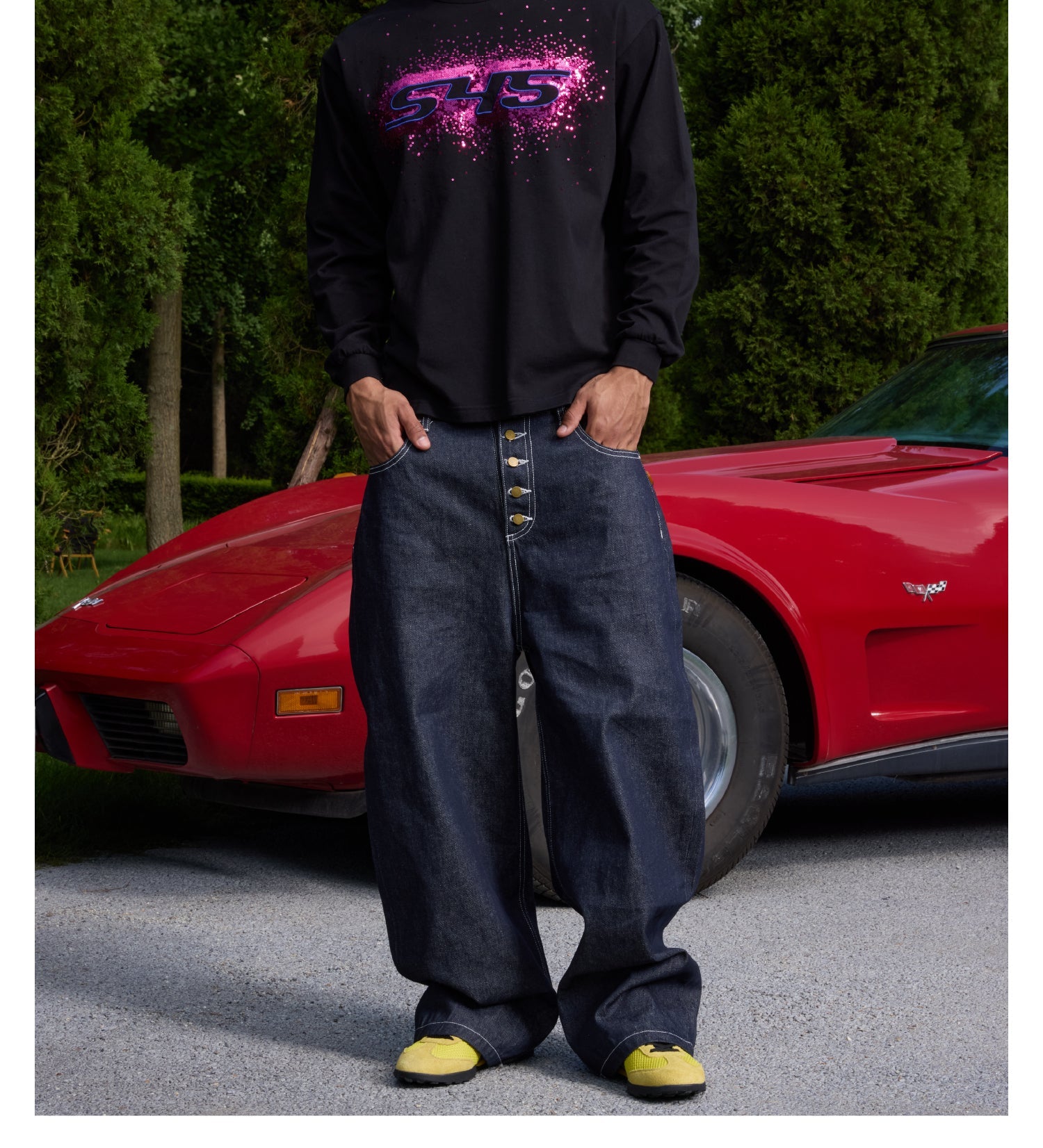 S45 Sequined Embroidered Logo Long Sleeve Tee