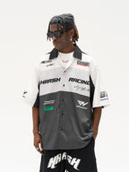 Harsh and Cruel Color Blocking Handwritten Lapel F1 Racing Suit Shirt