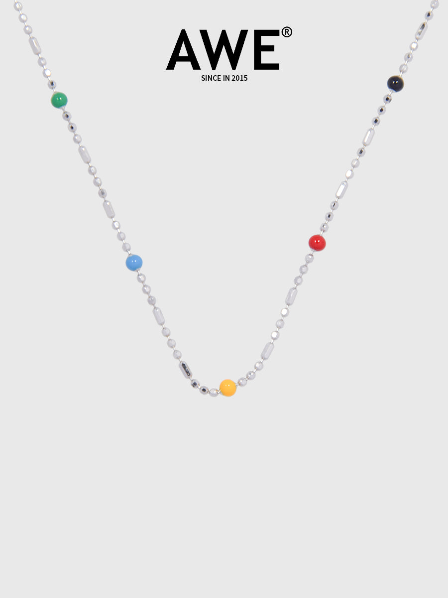 AWE Rainbow Bean Silver Beaded Chain Necklace