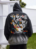 MEDM Washed Angel Butterfly Print Zip Up Hoodie