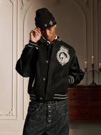 YADcrew Horse Sequin Pearl Embroidered Varsity Jacket