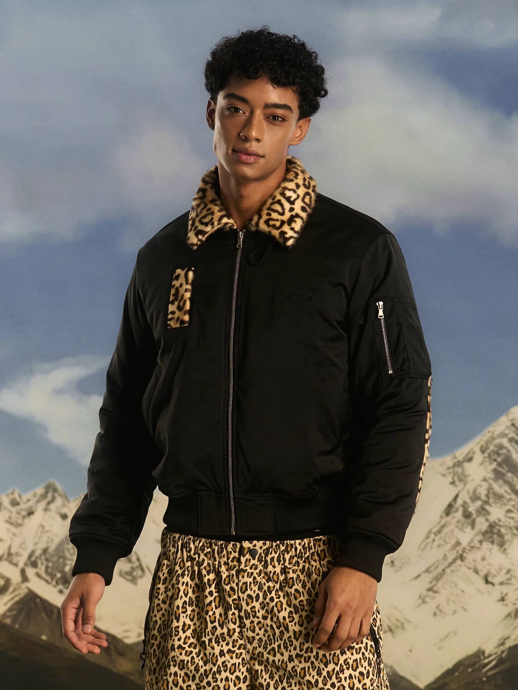 S45 Leopard Trim Patchwork MA-1 Bomber Jacket