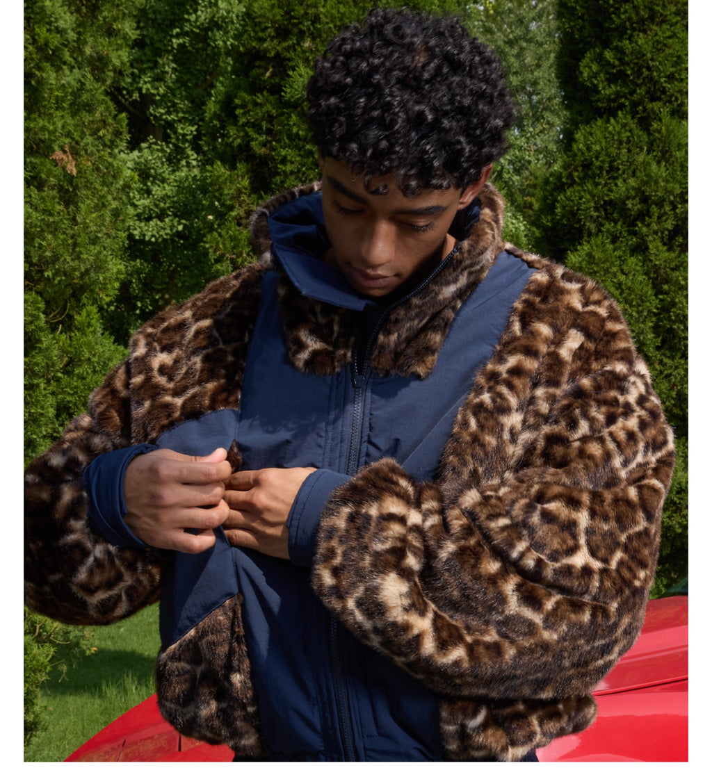 S45 Leopard Fur Lined Nylon Tactical Jacket