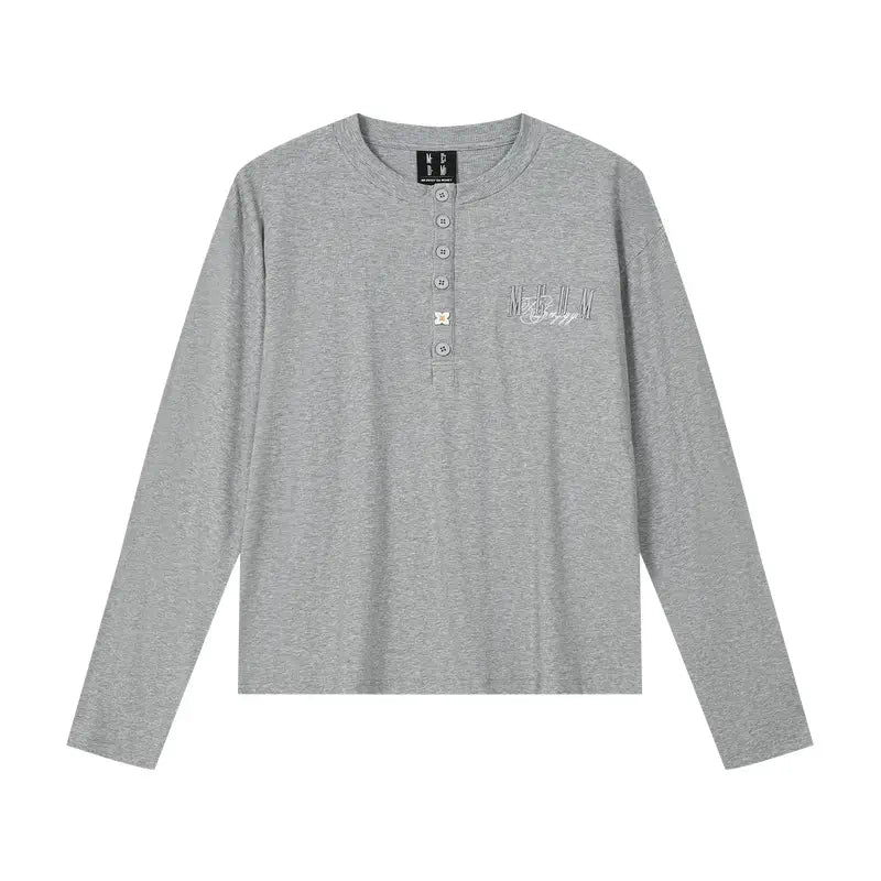 MEDM Flower Button Henley Long Sleeve Tee