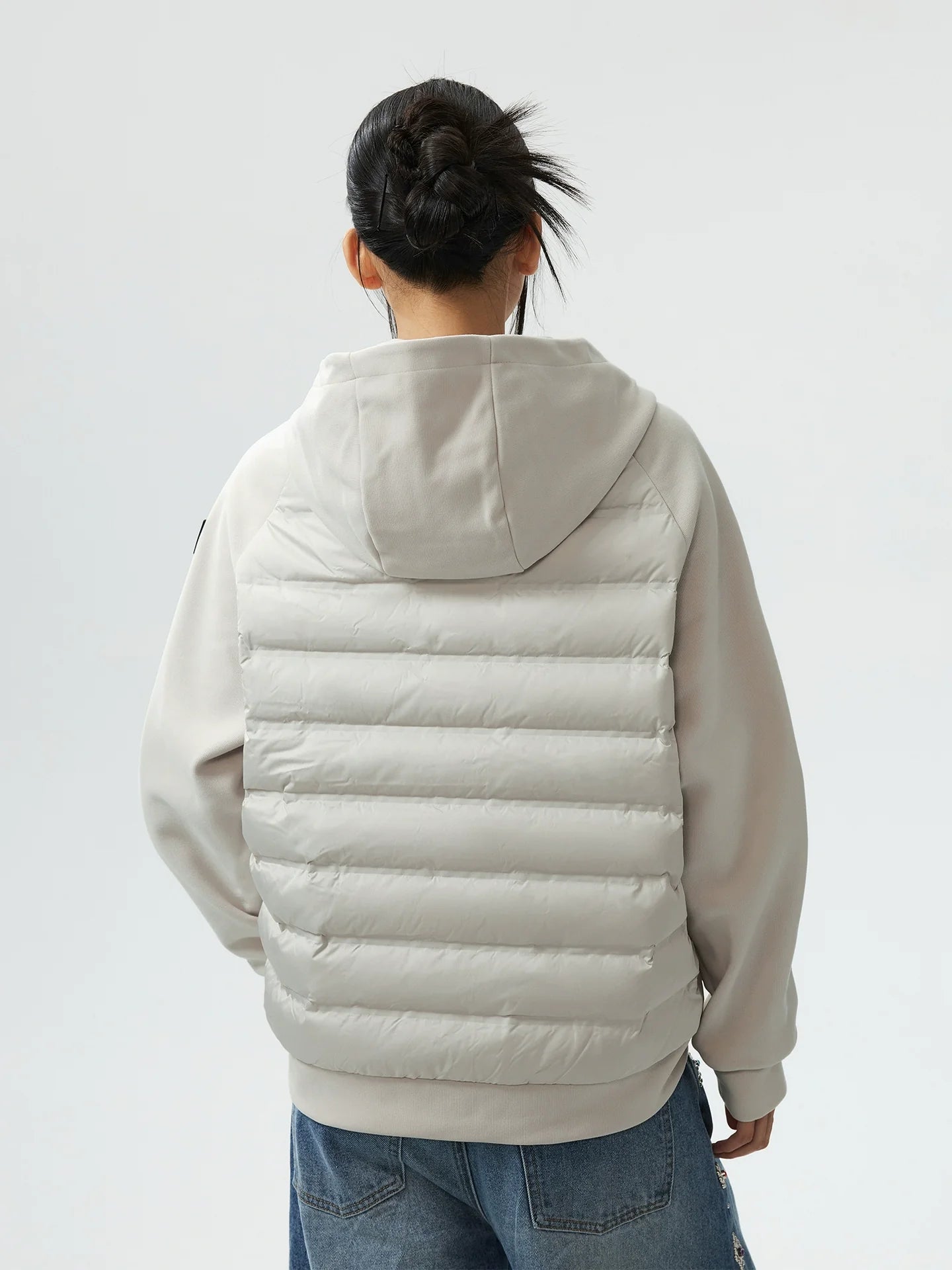 MEDM Patchwork Raglan Sleeve Lightweight Hooded Down Jacket