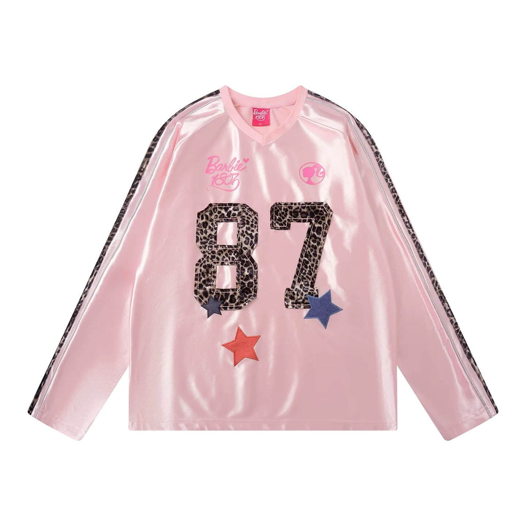 1807 Barbie Leopard Print Patch Long Sleeve Hockey Jersey