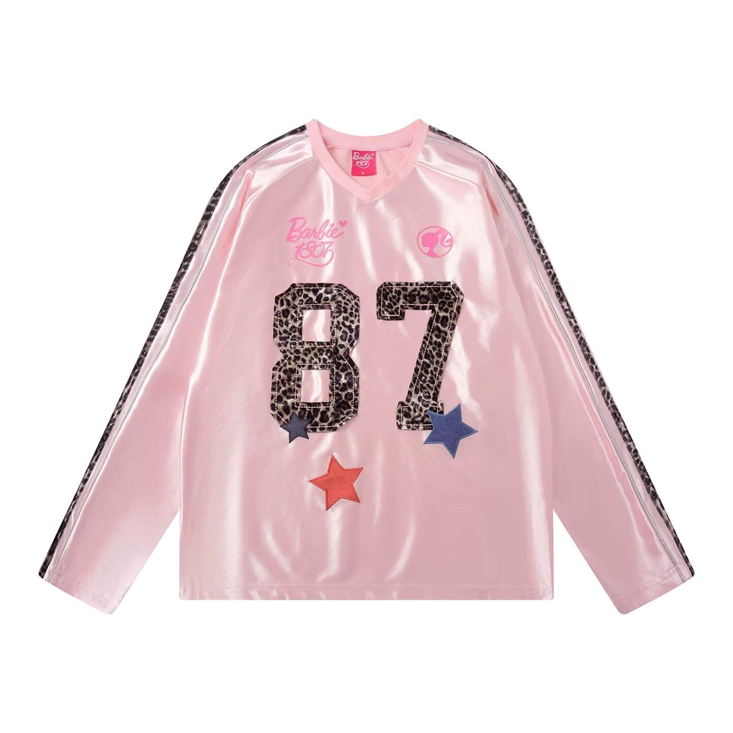 1807 Barbie Leopard Print Patch Long Sleeve Hockey Jersey