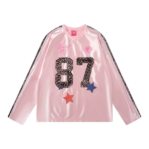 1807 Barbie Leopard Print Patch Long Sleeve Hockey Jersey