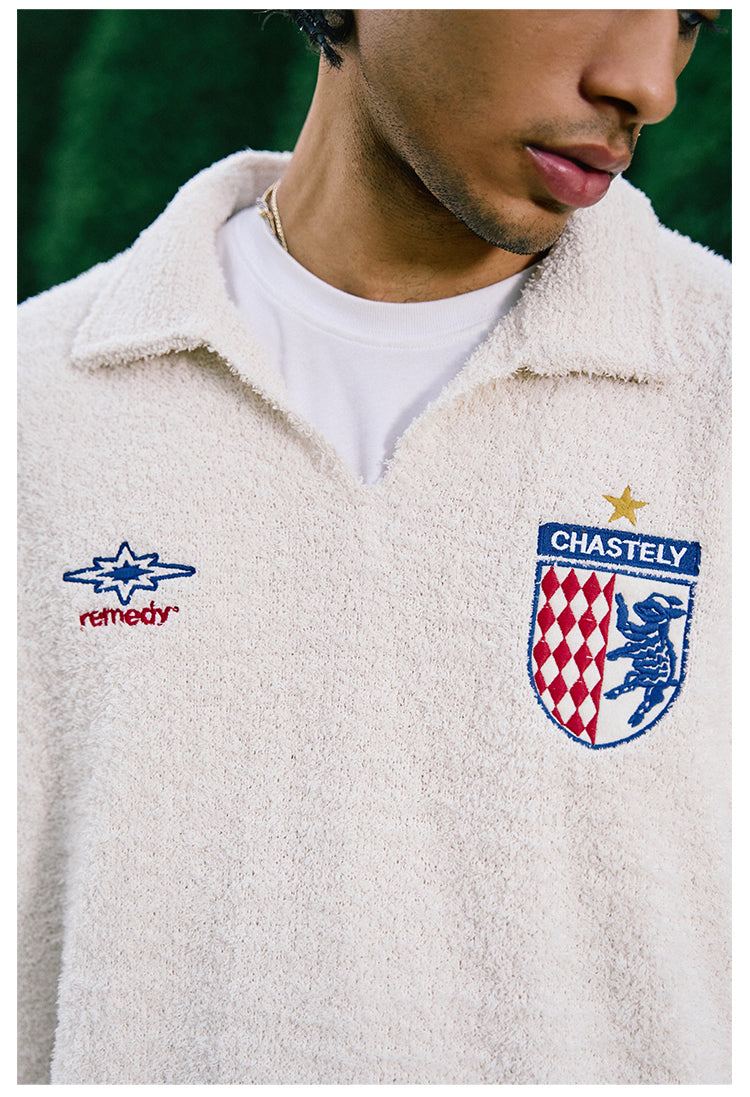 Remedy Number Patch Embroidered Polo Knit Sweater