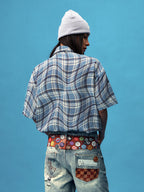 YADcrew Twisted Plaid Short Sleeve Shirt