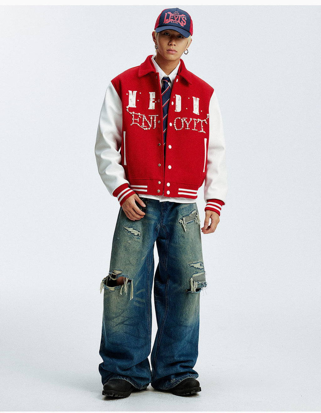 MEDM Pearl Logo Color Block Varsity Jacket