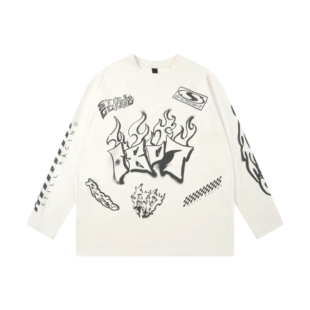 1807 Racing Graffiti Vintage Printed Long Sleeve Tee