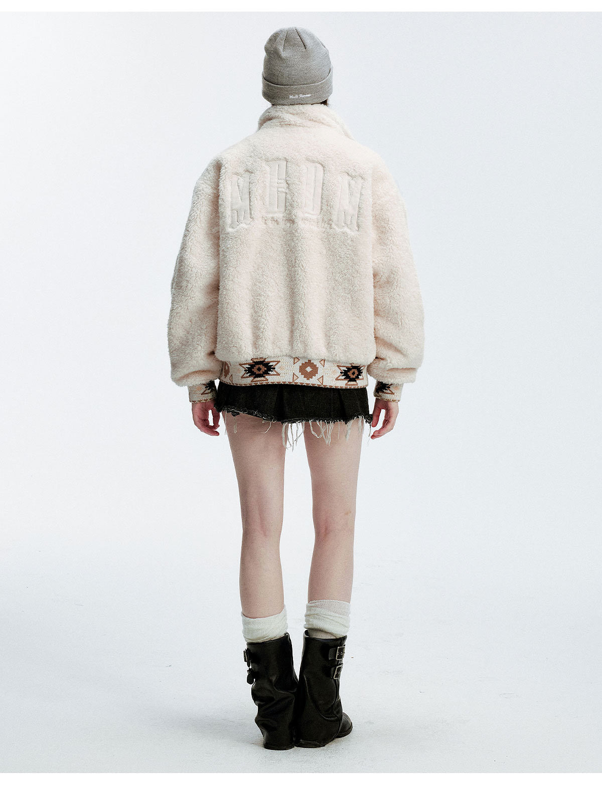 MEDM Ethnic Trim Belted Sherpa Jacket