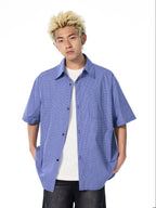 AFGK Plaid Leather Patch Short Sleeve Shirt