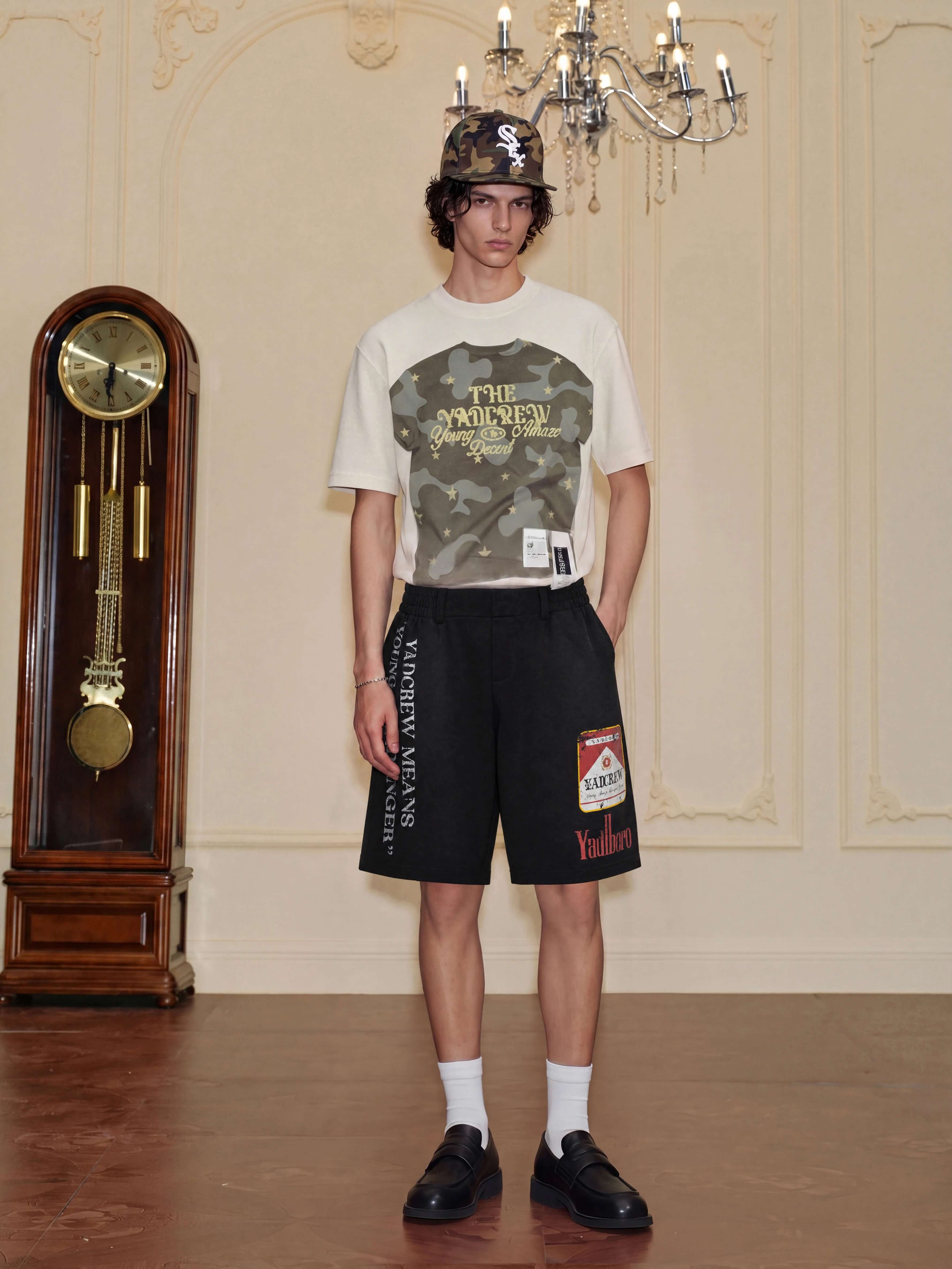 YADcrew Parody Print Washed Sweat Shorts
