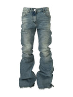 KARMANISTIC Cutoff Washed Flared Jeans