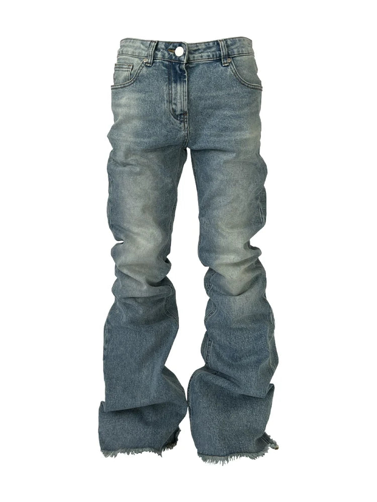 KARMANISTIC Cutoff Washed Flared Jeans