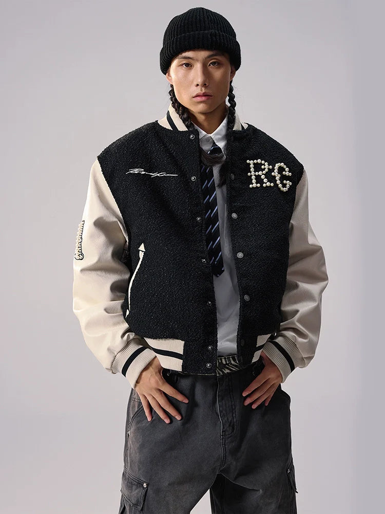 Remedy RMD Pearl Embroidered Leather Varsity Jacket