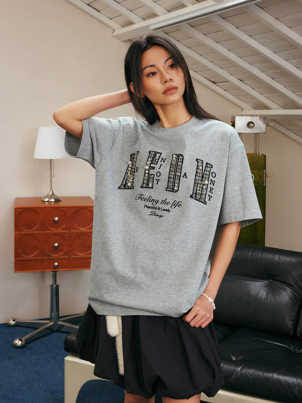 MEDM Patch Embroidered Pearl Tee