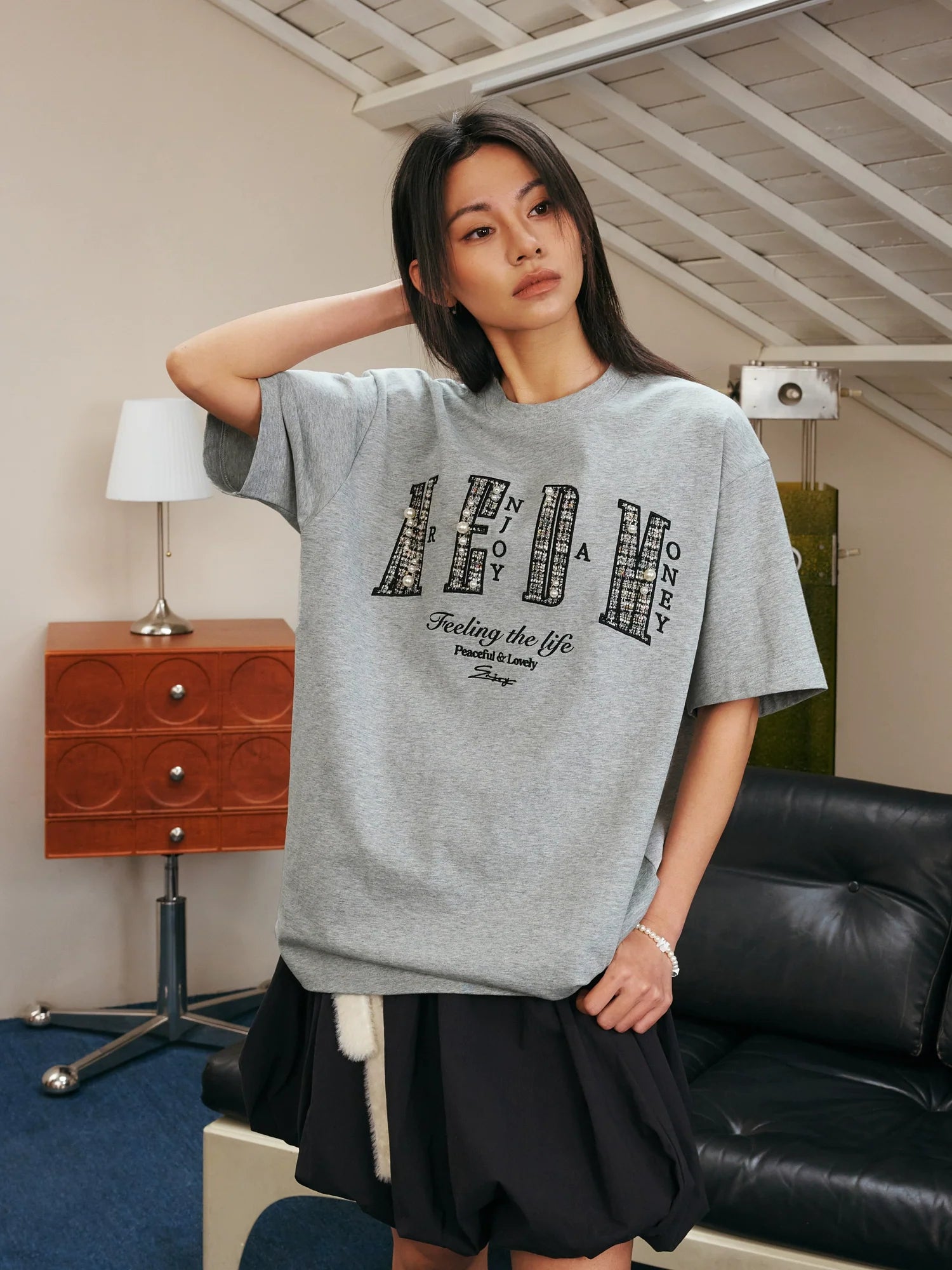 MEDM Patch Embroidered Pearl Tee