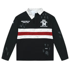 MEDM Asymmetric Collar Stripes Long Sleeve Polo
