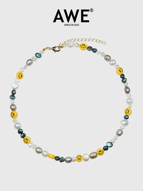 AWE Smiley Face Beaded Pearl Necklace