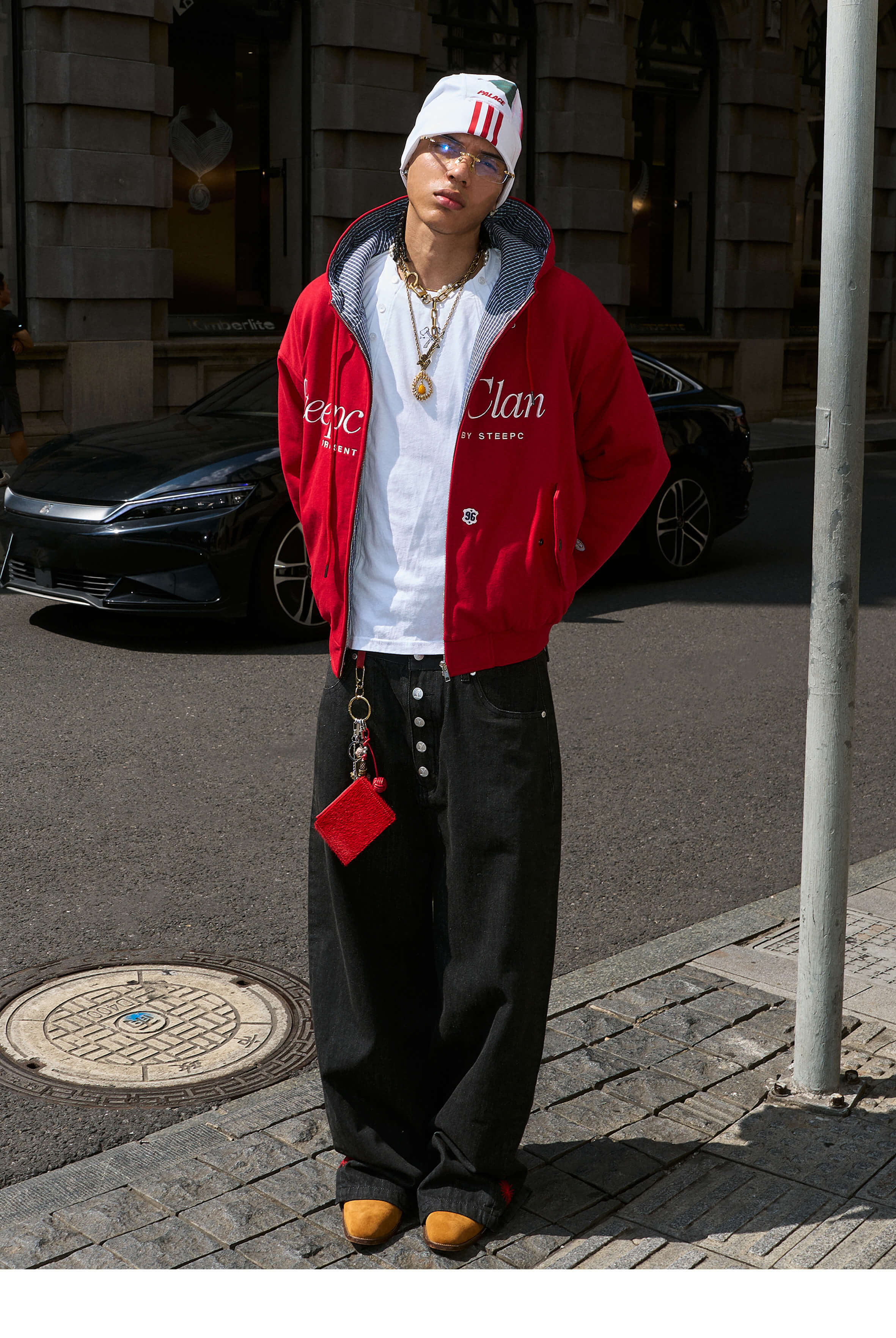 STEEPC Plaid Lined Red Hooded Jacket