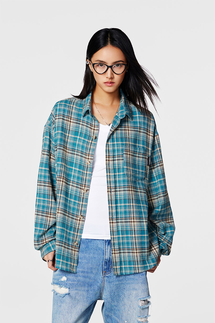 Achock Blue Plaid Long Sleeved Flannel Shirt