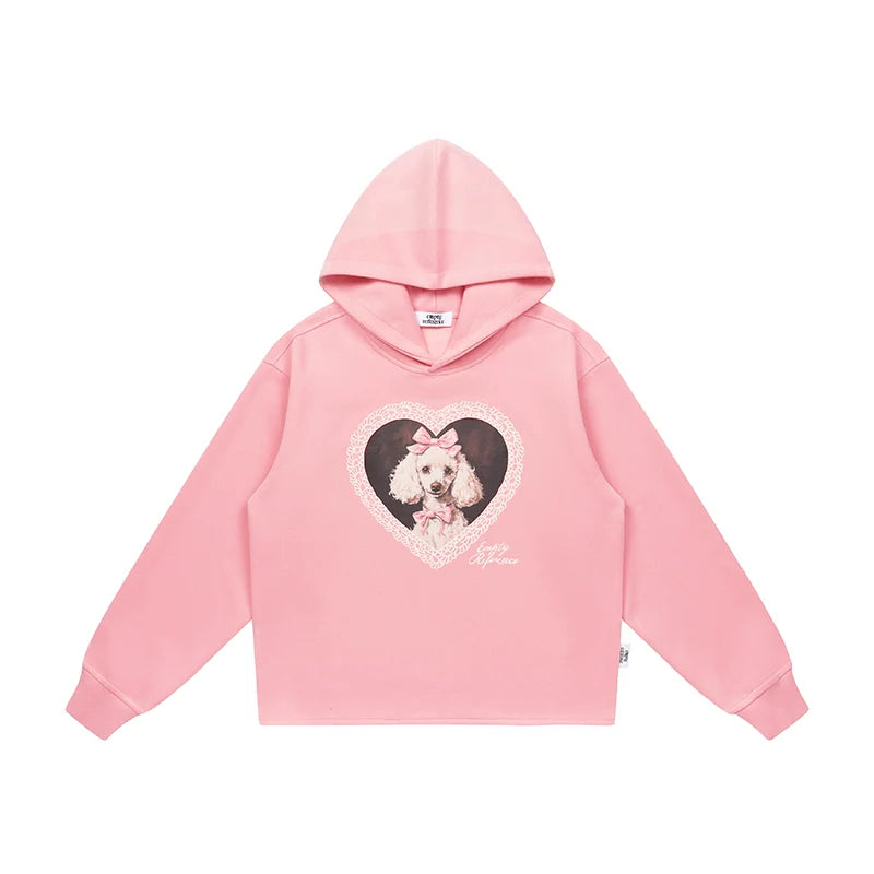 EMPTY REFERENCE Lace Heart Puppy Print Hoodie