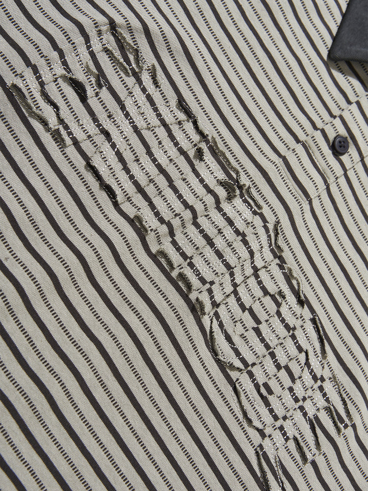 BLIND NO PLAN Striped Raw-Edge Patch Polo