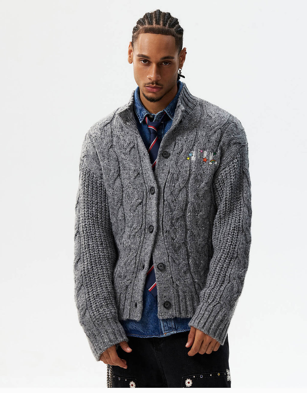MEDM Speckled Cable Knit Cardigan