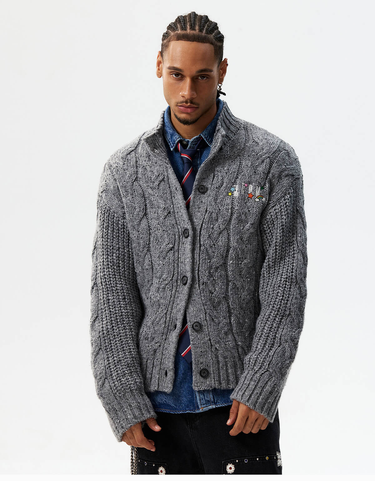 MEDM Speckled Cable Knit Cardigan
