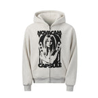 NOVACAM Vintage Print Zip Up Hoodie