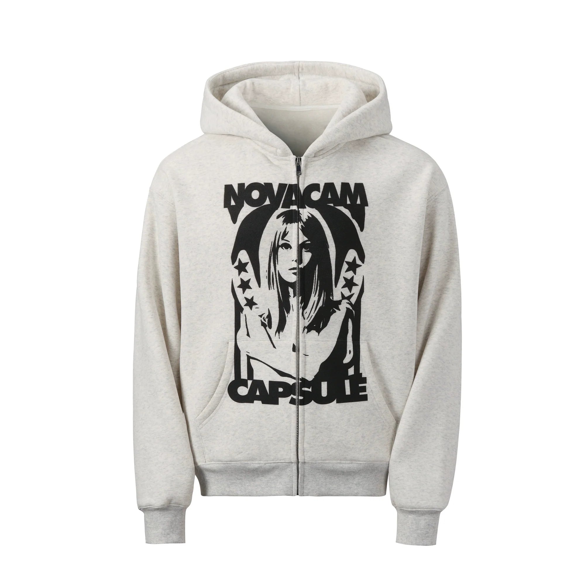 NOVACAM Vintage Print Zip Up Hoodie