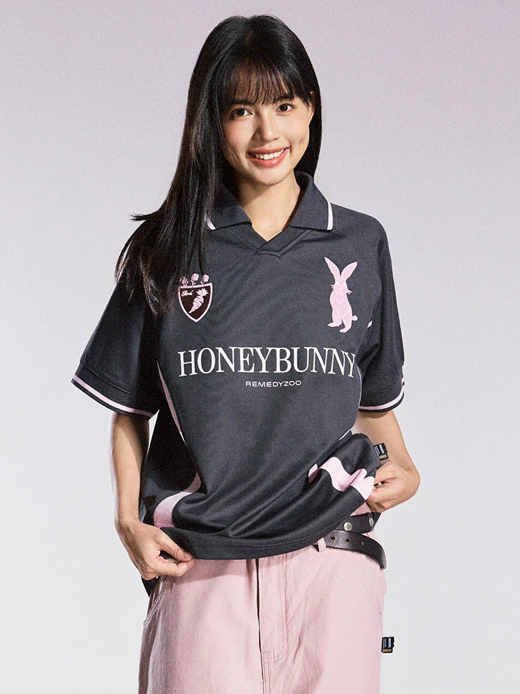 Remedy HONEYBUNNY Rabbit Embroidered Soccer Jersey Polo Shirt