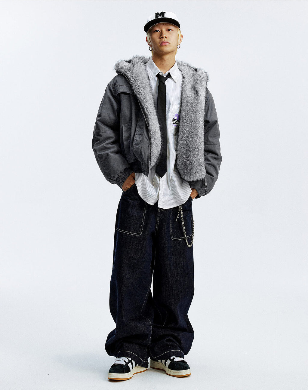 MEDM Fur Lined Washed Work Hooded Jacket