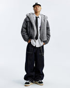 MEDM Fur Lined Washed Work Hooded Jacket