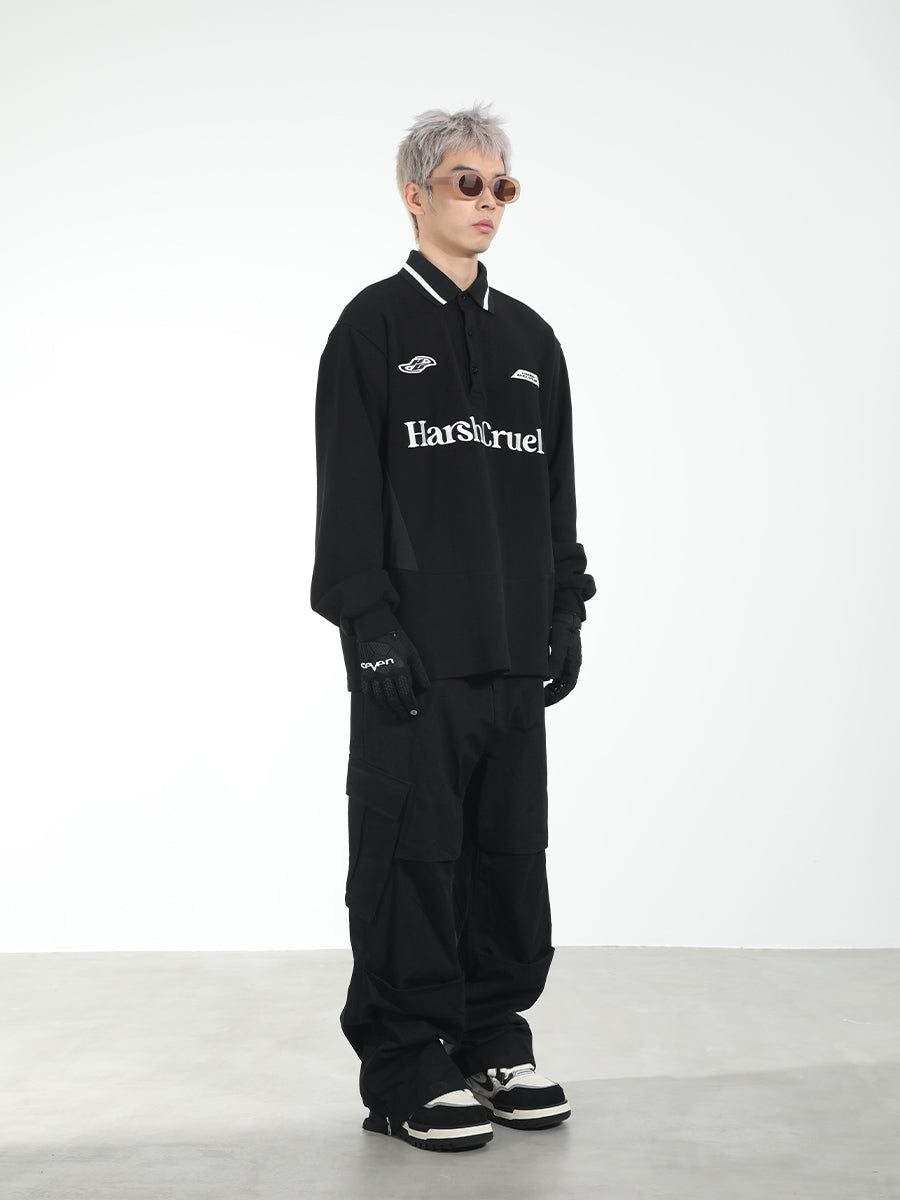 Harsh and Cruel Patchwork Embroidery Long Sleeve POLO