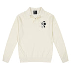MEDM Rose Embroidered Textured Stripe Knit Long Sleeve Polo
