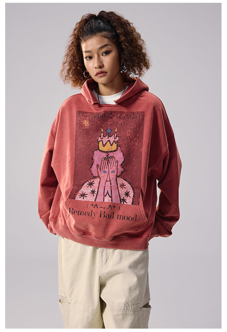 Remedy Washed Distressed Print Hoodie