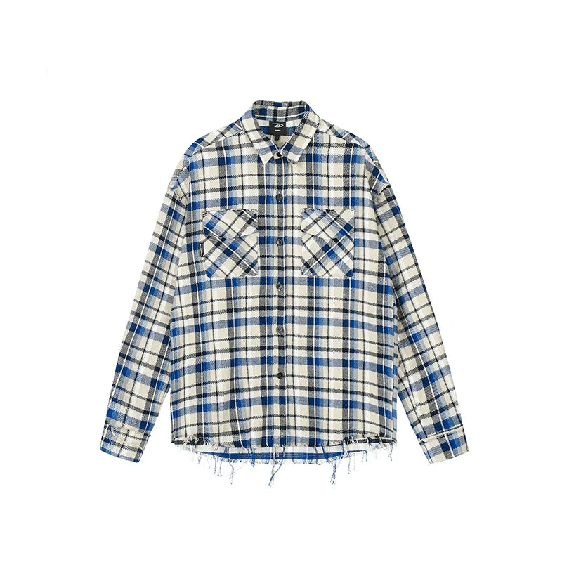 Achock Plaid Fringe Long Sleeved Flannel Shirt