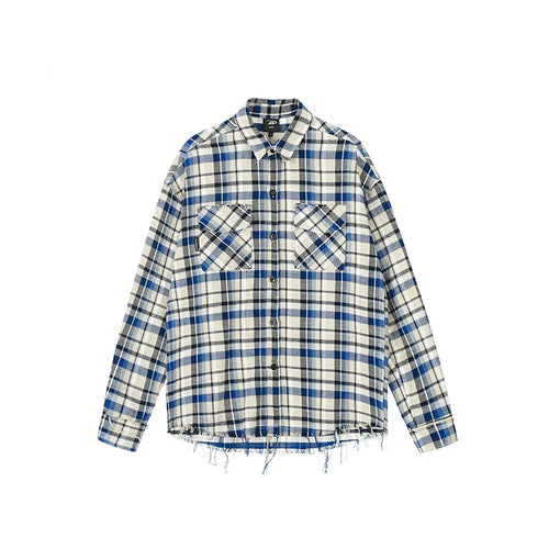 Achock Plaid Fringe Long Sleeved Flannel Shirt