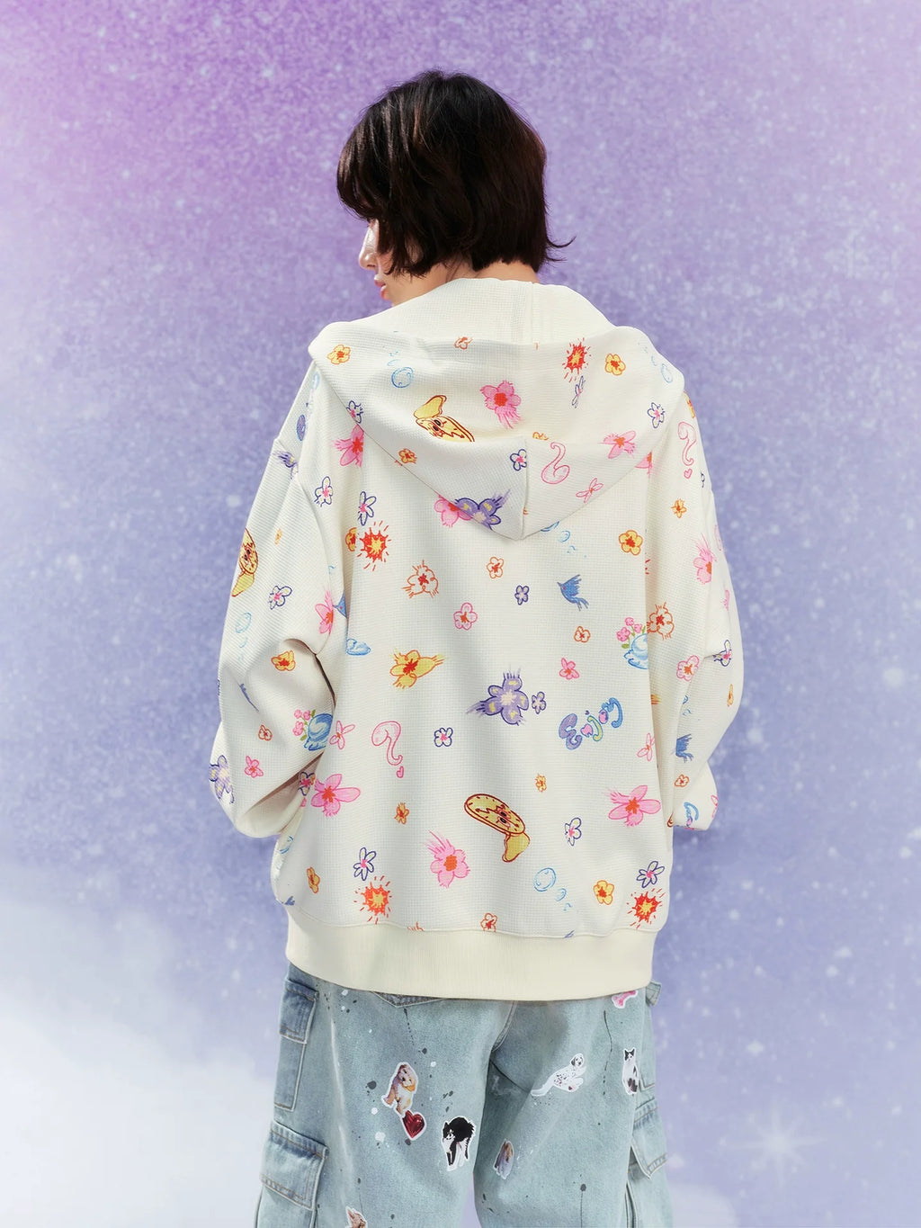 MEDM Graffiti Flower Full Print Zip Up Hoodie