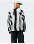 MEDM Multi Color Striped Open Knit Sweater