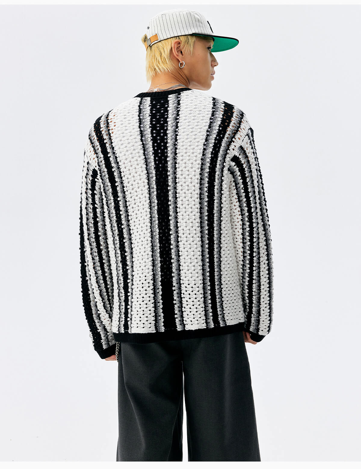 MEDM Multi Color Striped Open Knit Sweater